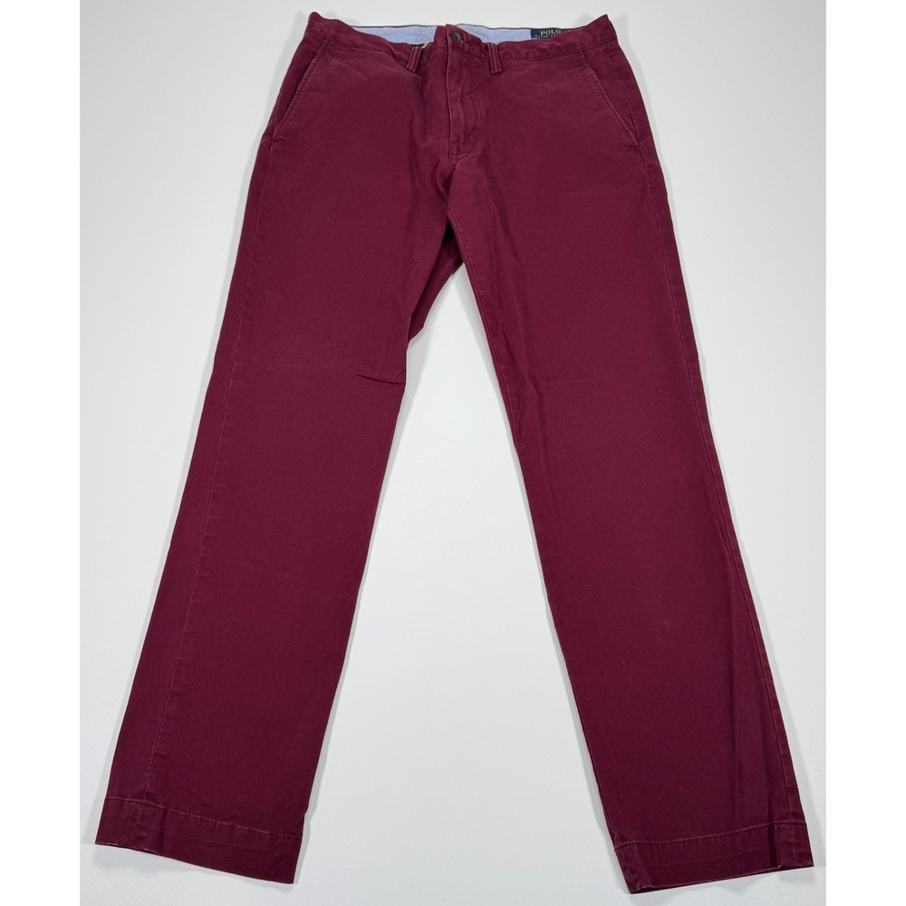 Polo Ralph Lauren Mens 33x32 Maroon Stretch Straight Fit Chino Pants Cotton
